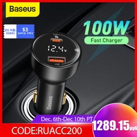 baseus 100w car charger dual port usb type c quick charger digital pps qc pd 3 0 laptop phone charger for iphone 13 12 xiaomi