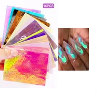 16pcsset new fire nail holographic strip tape nail art stickers thin laser silver stripe sticker diy foil decal sticker