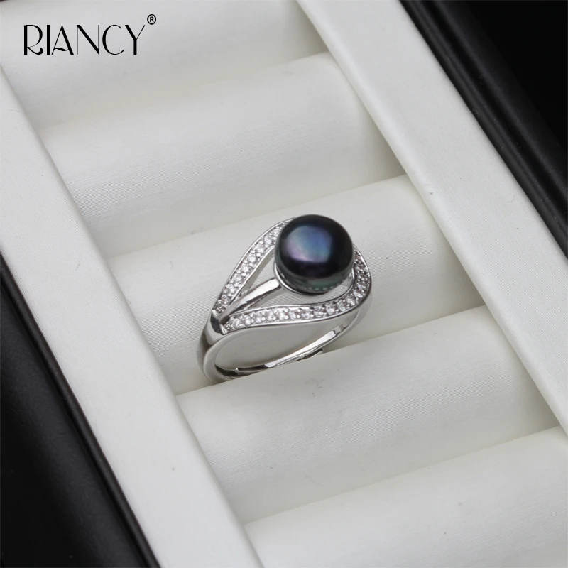 

Trendy Black Natural Freshwater pearl ring Elegant retro wedding jewelry for women gift