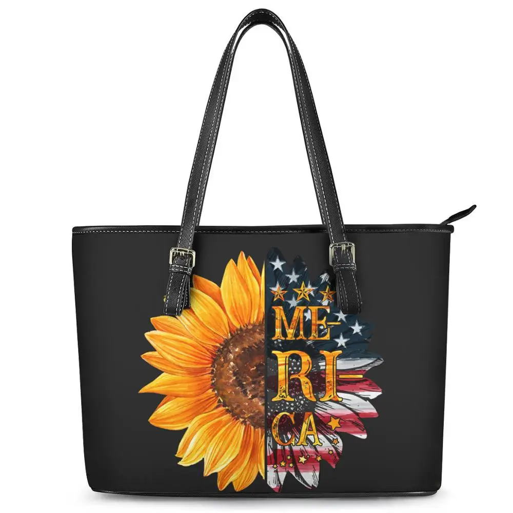 

Printing Sunflower Leather Shoulder Bag Ladies Casual Handbag Pretty Flower Messenger Bag Big Tote Female sac a main