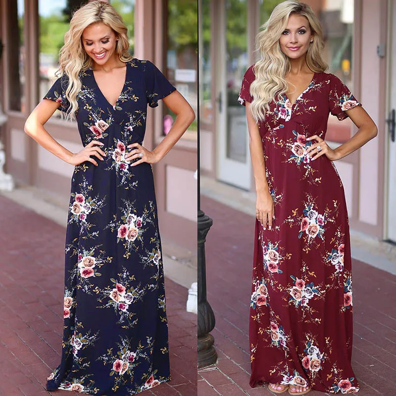 Женское повседневное летнее платье в пол сексуальное пляжное с цветочным