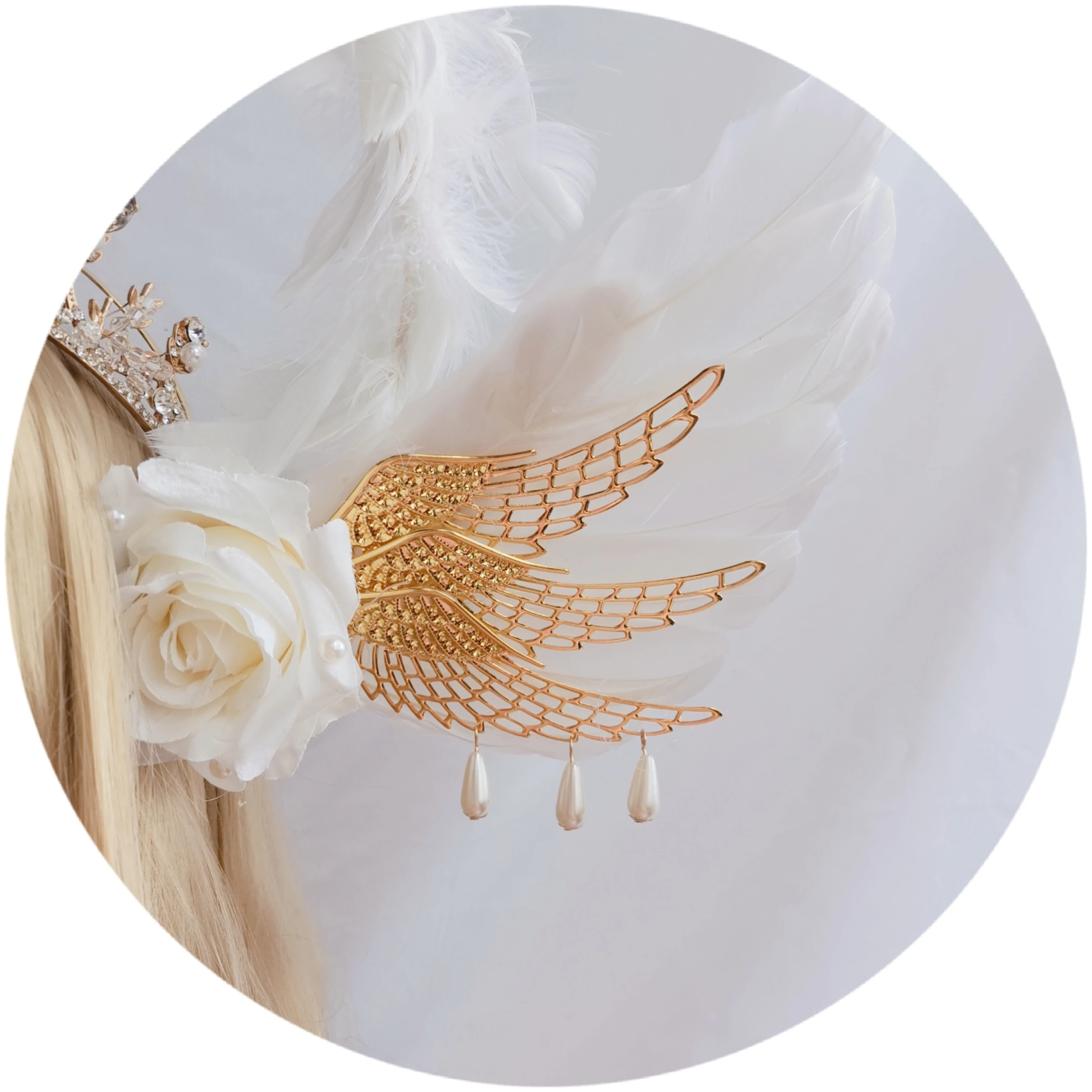 

Japanese Original Handwork Lolita Virgin Halo Angel White Feather Wing Gorgeous Crown Headdress Sweet Hair Accessories Hair Hoop