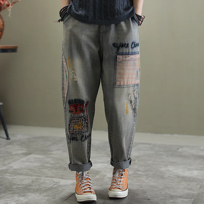 2020 весенние женские джинсы с эластичной резинкой на талии свободные