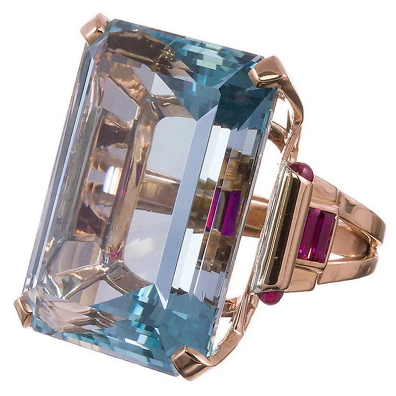 

Ladies Large Cubic Zircon Rose Ring Inlaid Blue Rose Gold Plated Fashion Jewelry Day Gift Fashion Ring 6 7 8 9 No.10 Charm