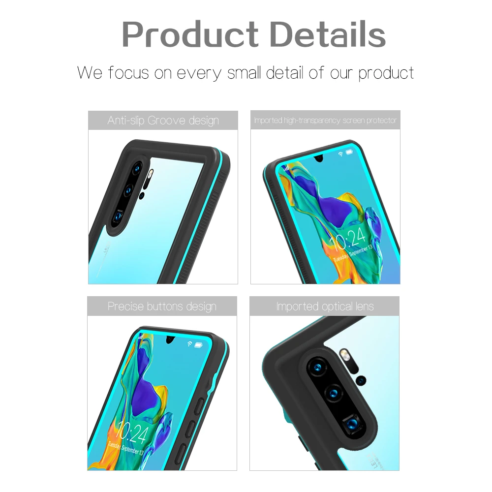 Для huawei P30 Pro Чехол IP68 Водонепроницаемый двухслойный PC + TPU 360 градусов защитный