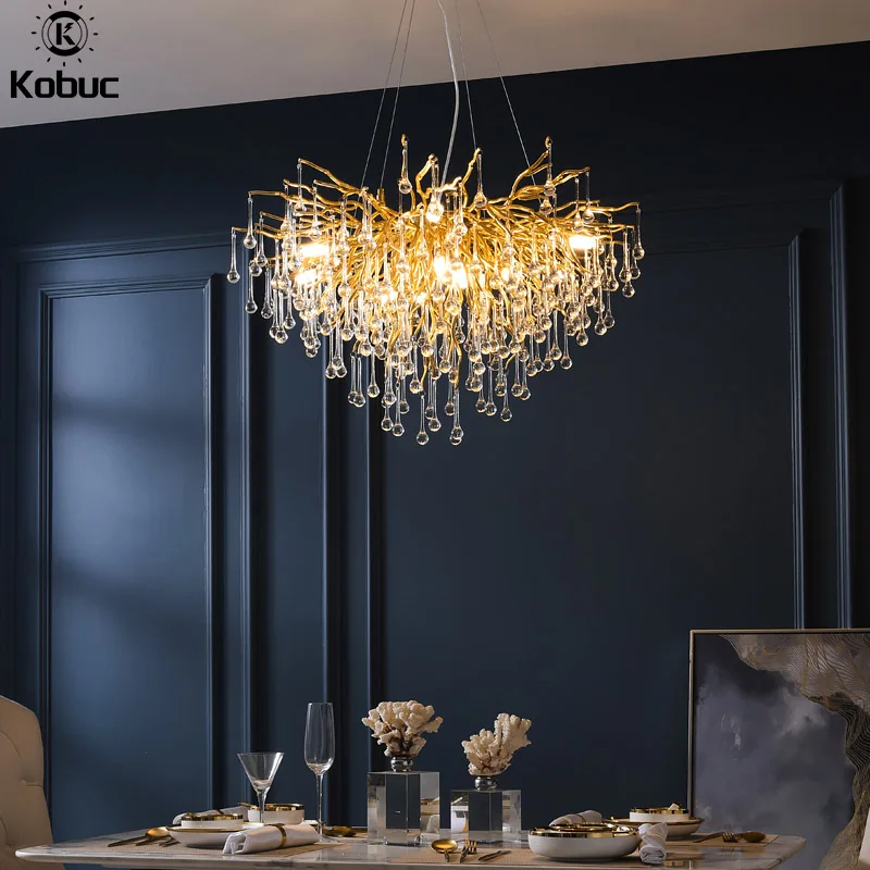 Роскошная Золотая люстра Kobuc для гостиной блестящая хрустальная К9 светильник 60/80