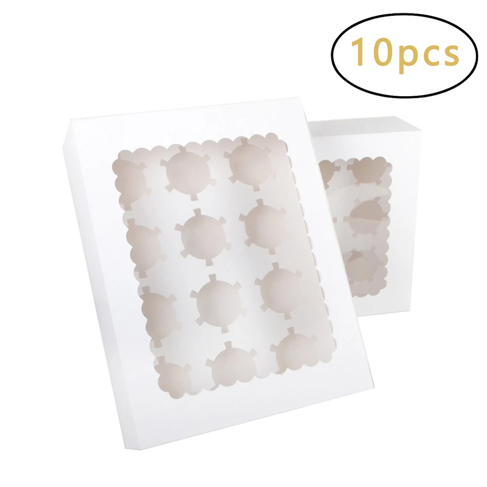 

Картонные коробки для кексов, 10 шт., 12 полостей, коробка для кексов с окошком, коробка для кексов с активацией вставки