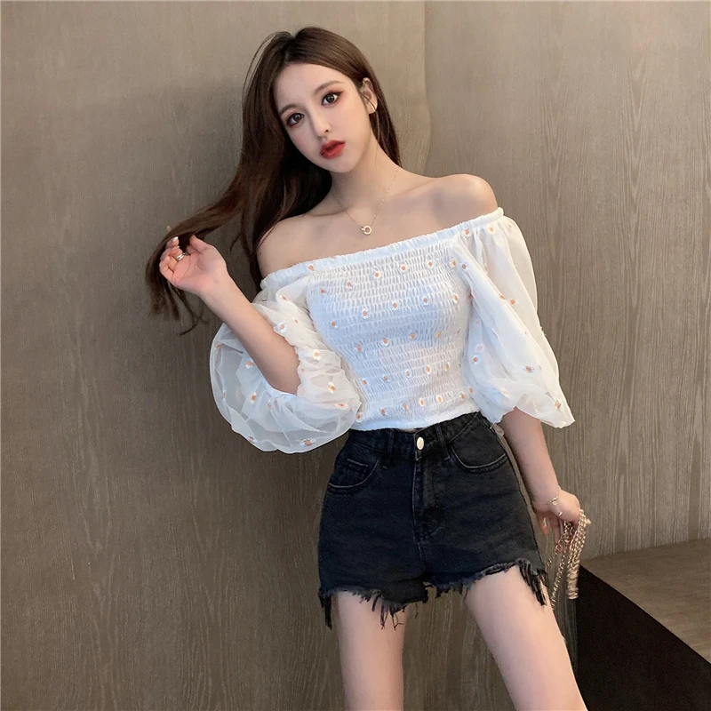 Блузка COIGARSAM с рукавом до локтя женские новые сетчатые блузки цветочным рисунком