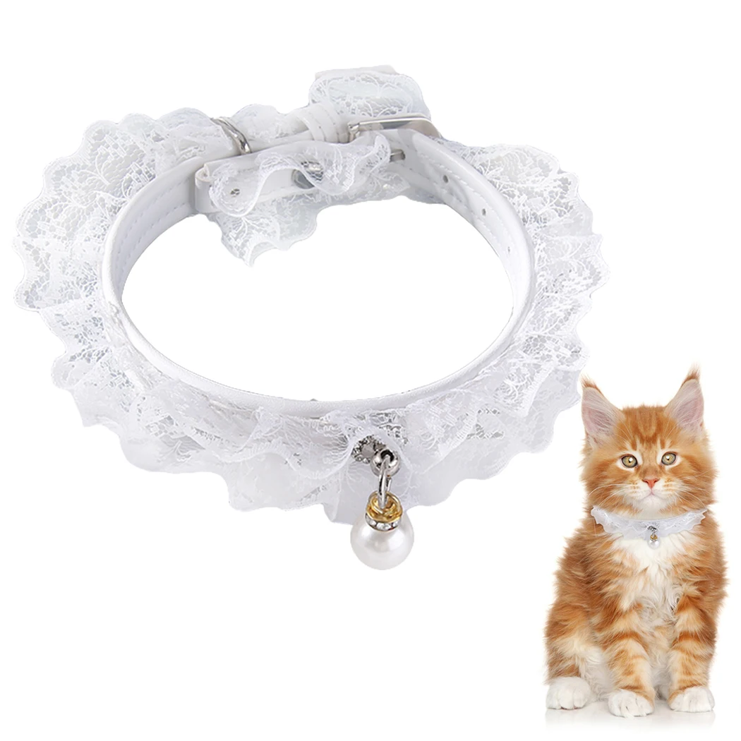 

Pet Collar Lovely Adjustable Rhinestone Lace Pet Necklace Collar with Imitation Pearls for Small Dogs Dog Collar Pet Supplier