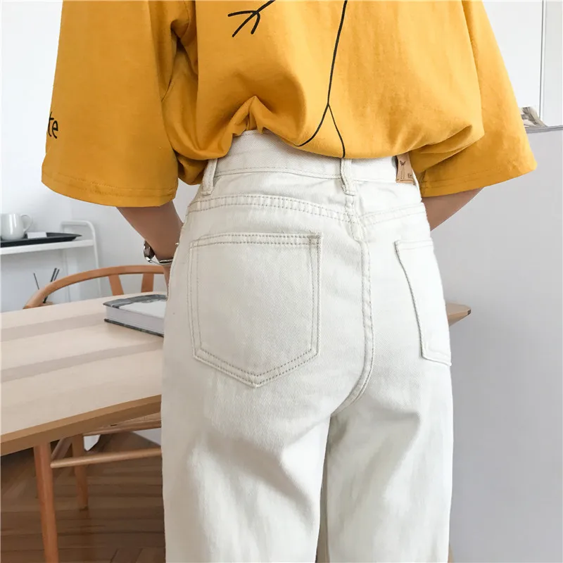 

Jeans Women Straight Loose All-match High Waist Korean Style Pockets Ankle-length Trousers Womens Solid Streetwear Chic Students