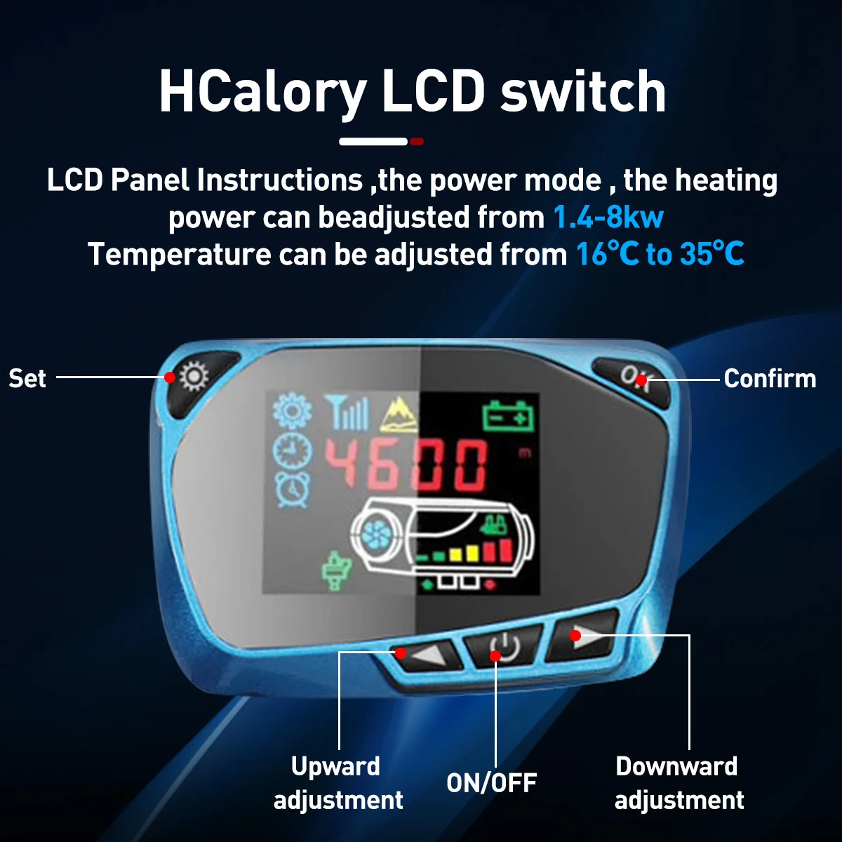 $91.30 Hcalory 12V 8KW Diesel Air Heater Host Adjustable Blue LCD English Remote Control Integrated Parking Heater Machine For Car