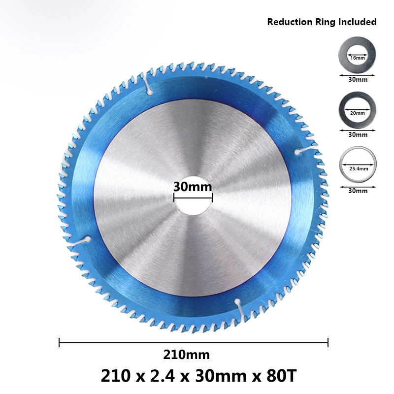 1pc 210x30x80T 1 шт. 210 250 255 300 мм дисковая пила Nano с синим покрытием TCT пильный диск 24T 28T 40T 80T твердосплавный режущий диск для дерева - Цвет: 1pc 210x30x80T