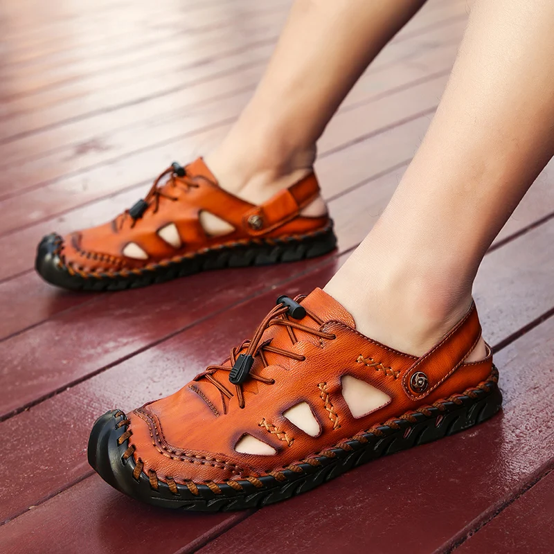 Casual Men Soft Sandals Comfortable Summer genuine Leather Roman breathable Outdoor Beach men | Обувь