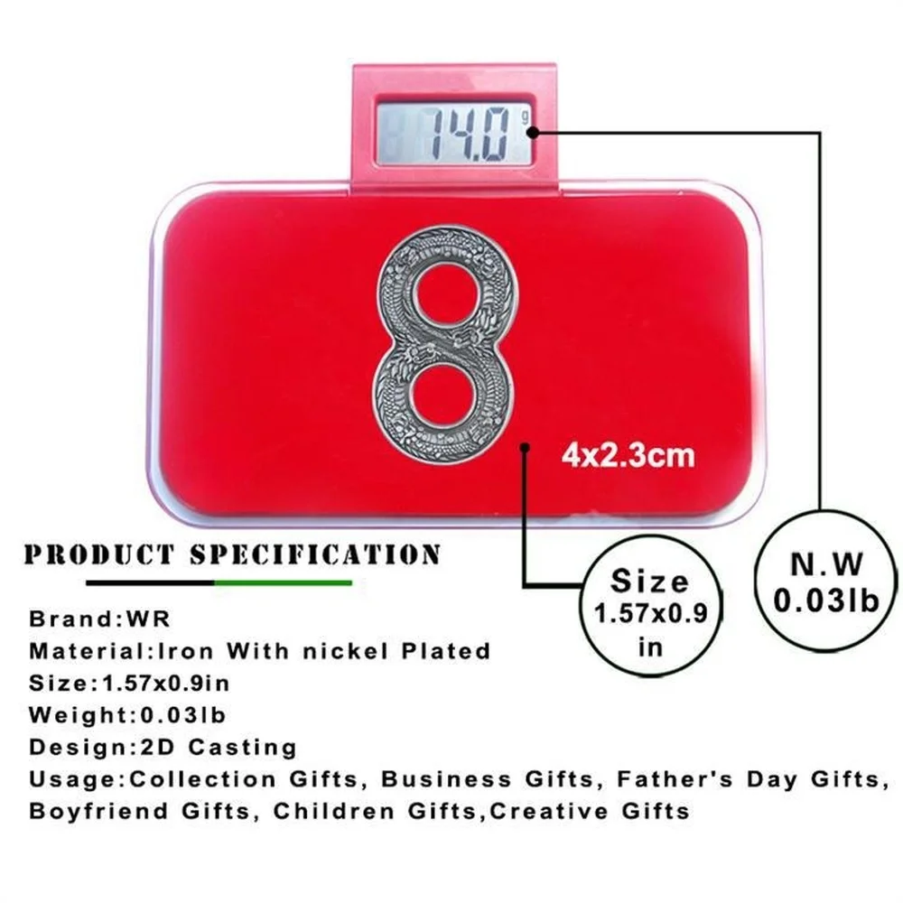 

Arabic Numeral 8 Creative Weird Shape Commemorative Coins Elizabeth II Australia Engraved Dragon Pattern Silver Badge Eight