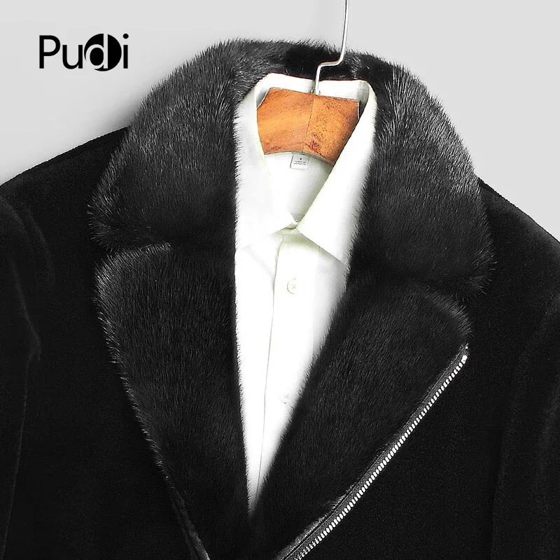 PUDI MT812 Мужская Новая мода шерсть короткие куртки с норковым меховым воротником Осень Зима Повседневная Верхняя одежда