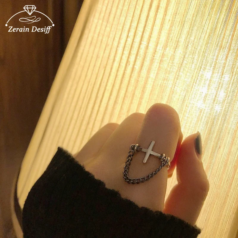 

Chain Cross Open Ring Original Design Ring Female Handmade Finger Ring Jewelry for Women Resizable Rings for Women