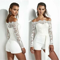 2020 women solid long sleeve lace skinny jumpsuit sexy sashes romper strapless shoulder jumpsuits lace bodysuit summer