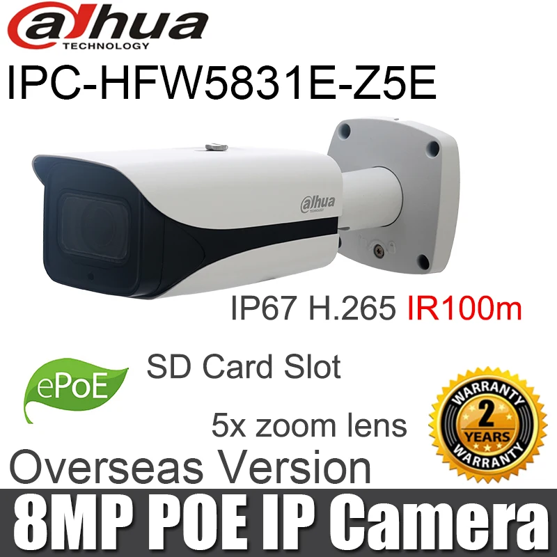 DAHUA 8MP IP камера IPC-HFW5831E-Z5E 7 мм~ 35 мм 5x зум объектив IP67 IK10 POE 100 м ик диапазон камеры безопасности DH-IPC-HFW5831E-Z5E