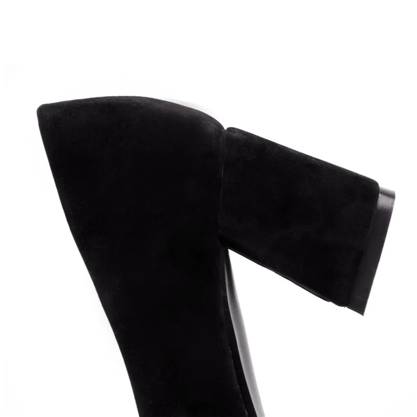 Туфли-лодочки женские с бантом флоковые на высоком блочном каблуке 6 см