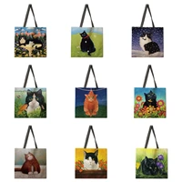 ladies handbag oil painting cat print bag ladies casual handbag ladies shoulder bag foldable shopping bag outdoor beach handbag