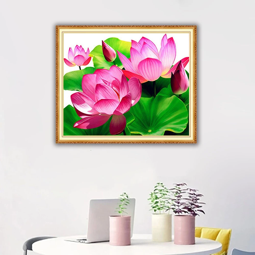 Алмазная 5D Вышивка Лотос полноразмерная мозаика с квадратными/круглыми цветами