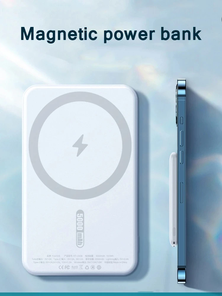 

Портативный магнитный беспроводной внешний аккумулятор 5000 мАч 1:1 для iphone 13 12 Pro Max 12Mini 18 Вт, быстрое зарядное устройство, внешняя батарея