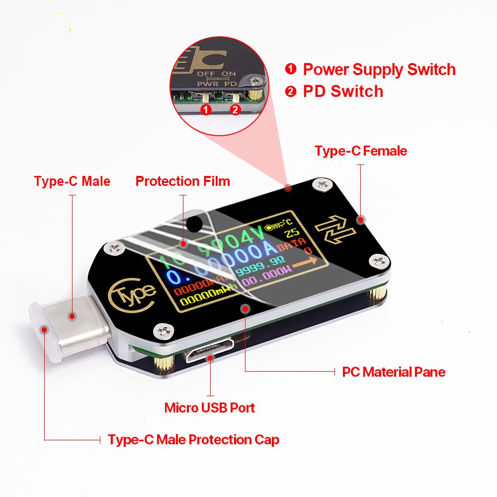 Type C PD trigger USB Вольтметр Амперметр Напряжение 2 сторонний измеритель тока
