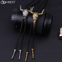 retro mens shirt bolo tie leather rope chain cow head collar pendant necklace jewelry gifts boy male western cowboy wholesale