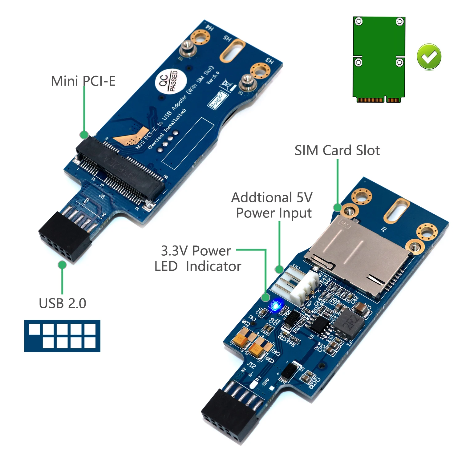Мини PCI-E беспроводной к USB со слотом для SIM-карты WWAN LTE модуль адаптер