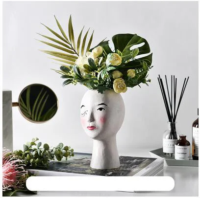 European Resin Vase Head Portrait Sculpture Flower Pot Decoration Ornaments Home Livingroom Office Desktop Furnishing Crafts Art - Цвет: style10