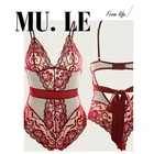 Комплект сексуального нижнего белья ажурный Тедди кружевные чашки боди сетчатая комбинация женское нижнее белье