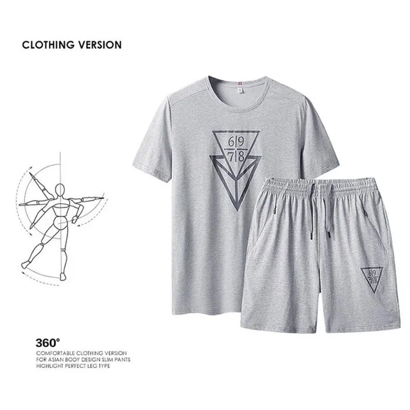 Мужской летний спортивный костюм из хлопка с цифровой печатью для бега свободный