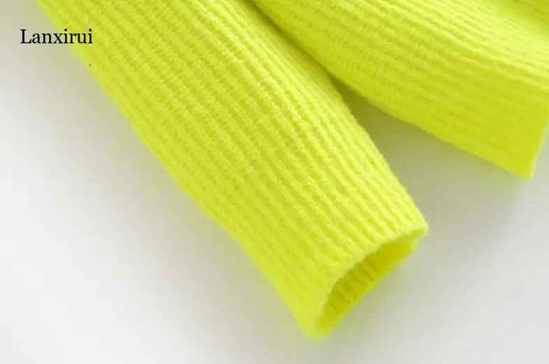 Женский трикотажный свитер в полоску флуоресцентный зеленый пуловер с высоким