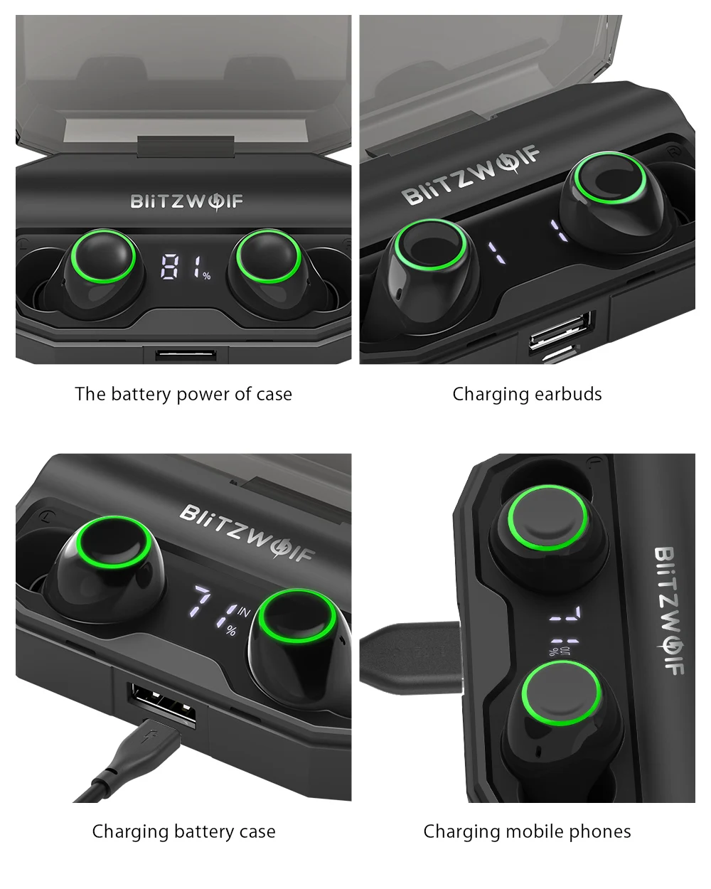 BlitzWolf FYE3S FYE3 3 TWS True Wireless Bluetooth 5.0 Наушники с цифровым индикатором питания Smart Touch Двусторонние наушники-вкладыши 2600 мАч Зарядное устройство Портативное зарядное устройство Power Bank для смар