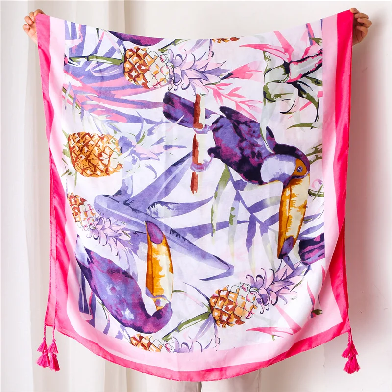 

Women Soft Cotton Hemp Scarf Shawl, Scarf and Wrap, Flower Printed Big Head Scarf