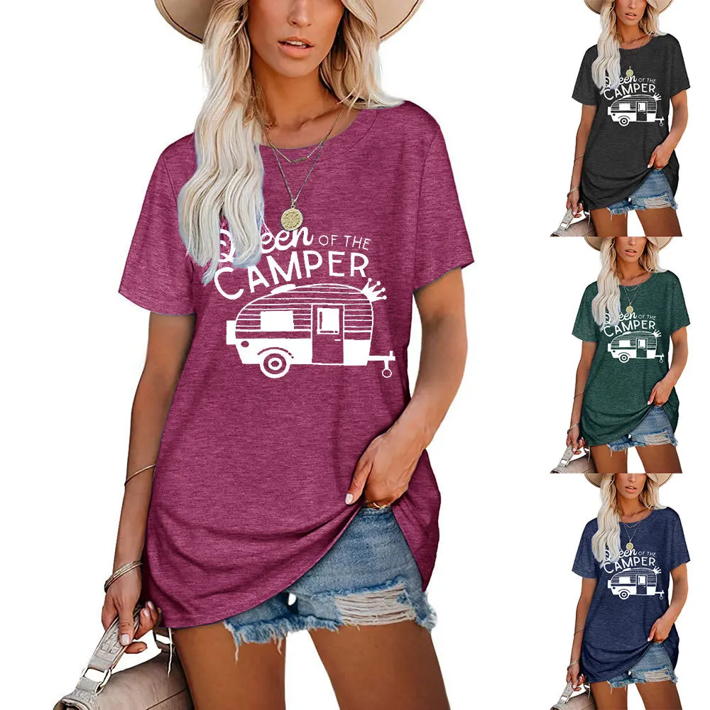

2021 Summer New Women Fashion Letter Print O-neck Short Sleeve T-shirt Ladies Casual Cotton Pullover Tops T Shirts Plus Size