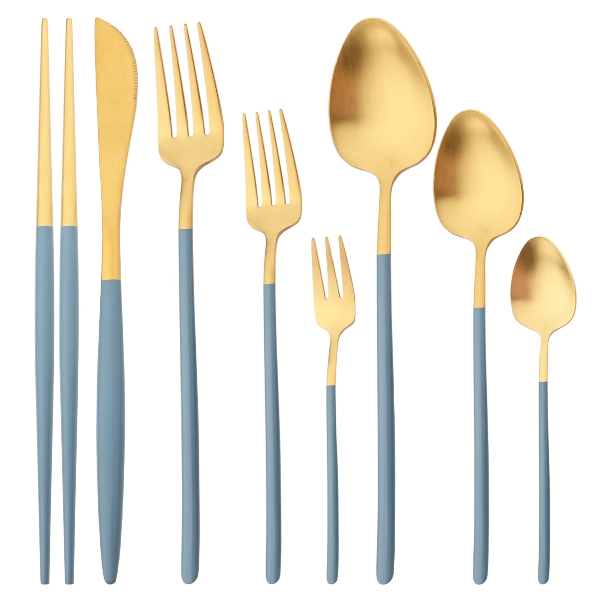 

Knife Fork Coffee Spoon Chopsticks Dinner Tableware Kitchen Flatware 304 Stainless Steel Dinnerware Matte Blue Gold Cutlery Set