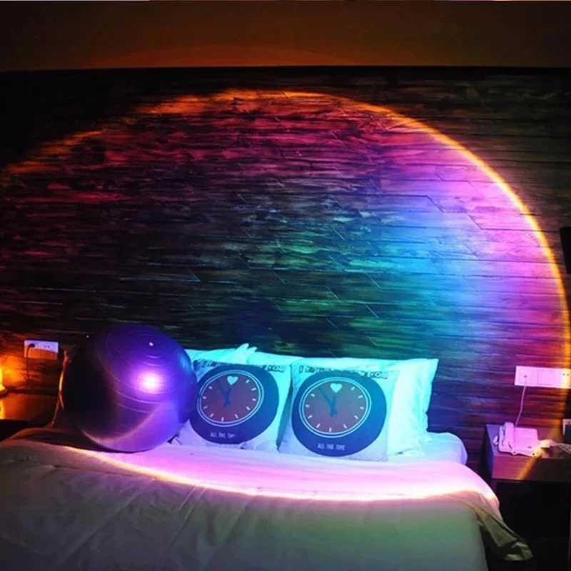 

Sunset Projection Lamp Rainbow Atmosphere Led Night Light Sunset Light Home Bedroom Background Wall Table Lamp Remote control