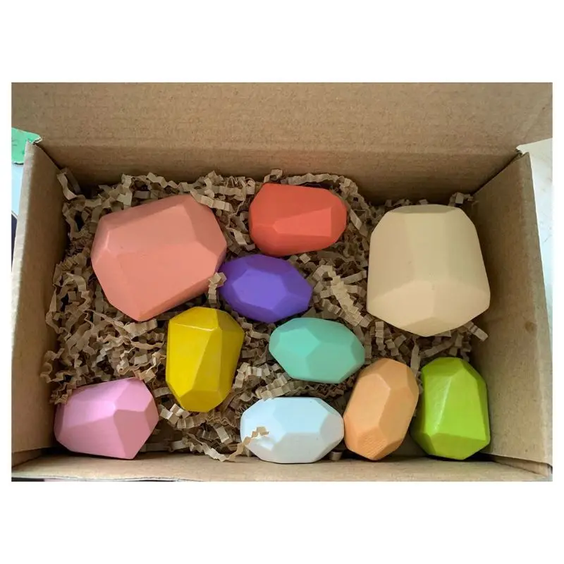 

10 Pcs Children Wooden Colored Stone Stacking Game Building Block Education Toy 63HE