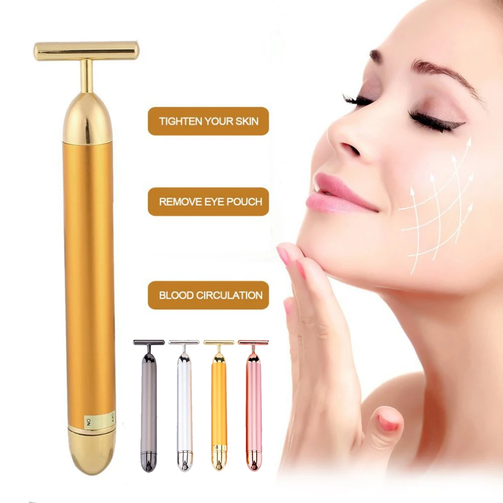 

Energy 24K Gold T Beauty Bar Facial Roller Pulse Firming Massager Anti Aging Face Wrinkle Treatment Slimming Wrinkle Stick