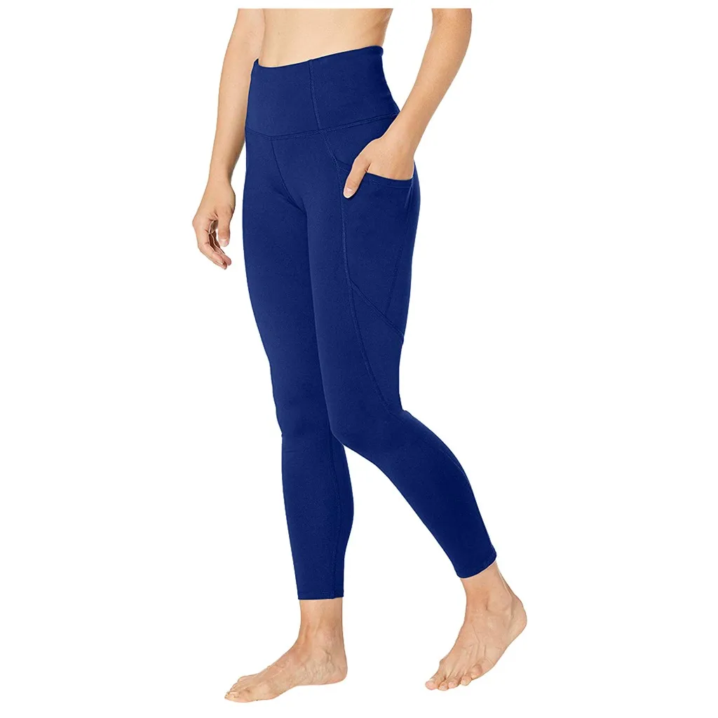 Модные сексуальные женские одноцветные Леггинсы с карманами для занятий спортом