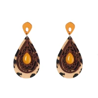 best gift cowhide hairy hide leather leopard teardrop dangle drop earrings for women vintage fashion jewelry