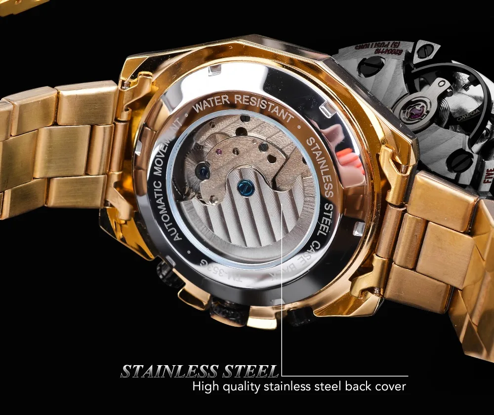 Forsining Классические Золотые Tourbillon механические часы Мужские автоматические Moonphase календари ремни из нержавеющей стали часы Reloj Hombre