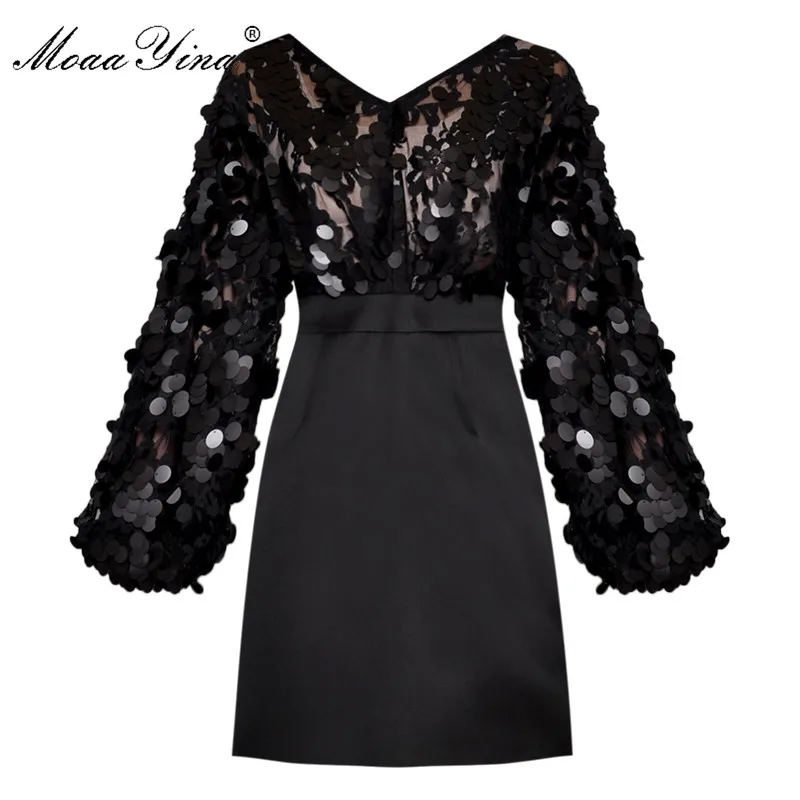 MoaaYina модное дизайнерское подиумное платье Весна Осень женское с v-образным