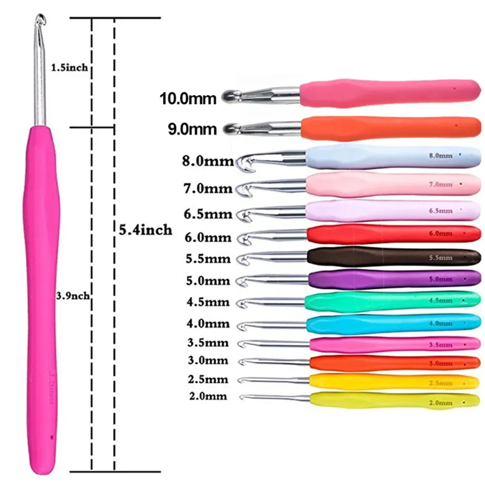 

20-10mm DIY Soft Grip Ergonomic Handle Crochet Hook Weave Yarn Aluminum Knitting Needles Multicolor Knitting Yarn Craft Tools