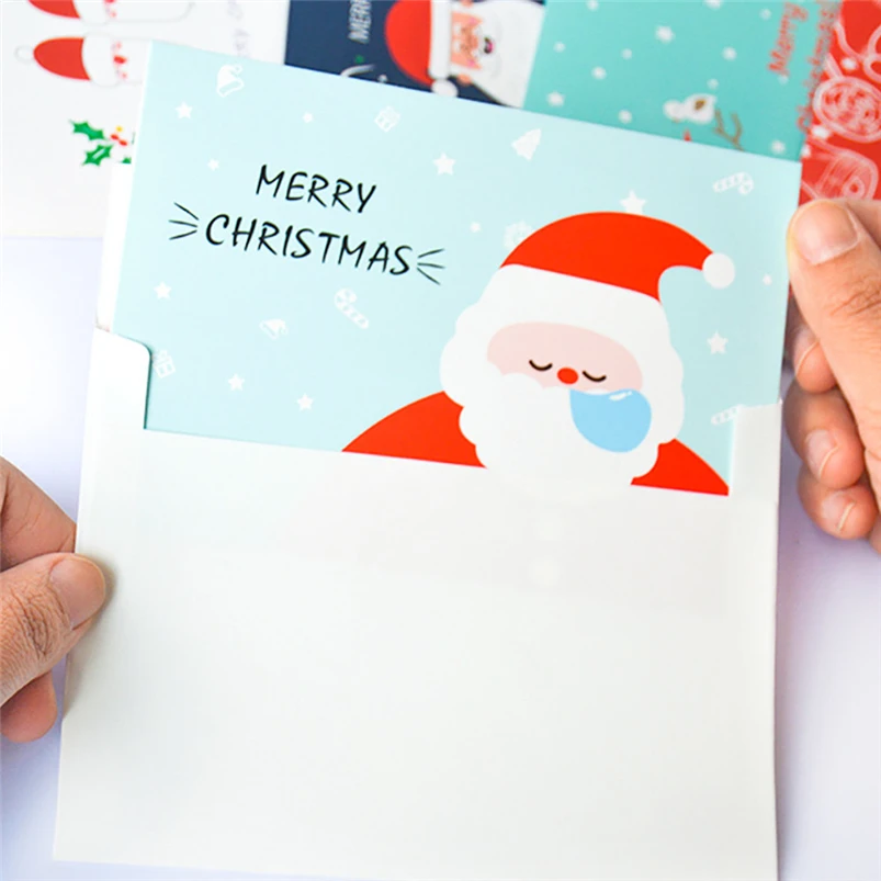 8Pcs Handmade Merry Christmas Paper Greeting Card With Envelope Writing Gift DIY Cards Navidad 40OCT7 | Дом и сад