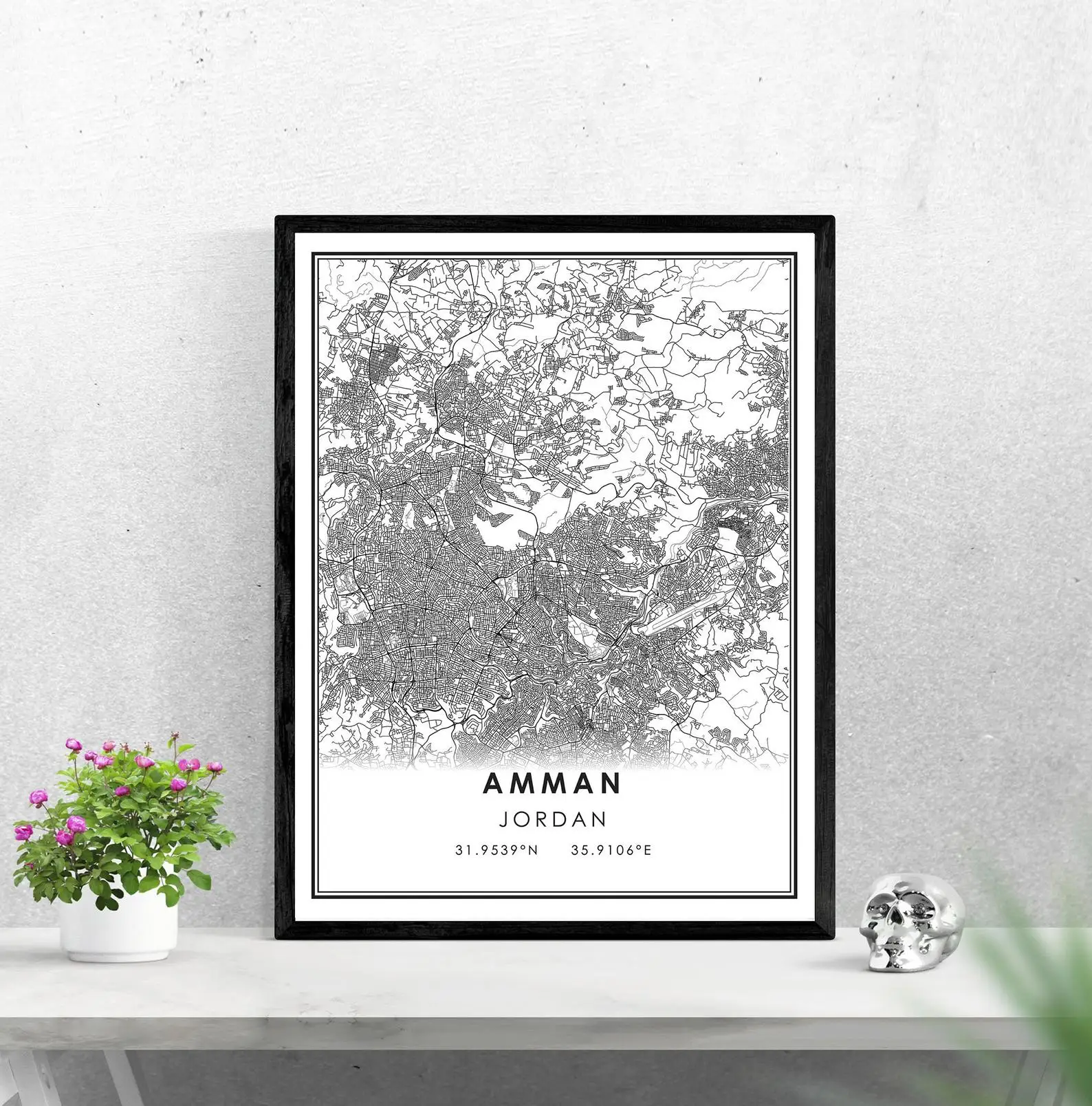 Печатная карта Аммана плакат холст | Уличная Карта города Иордании печатный Дом и