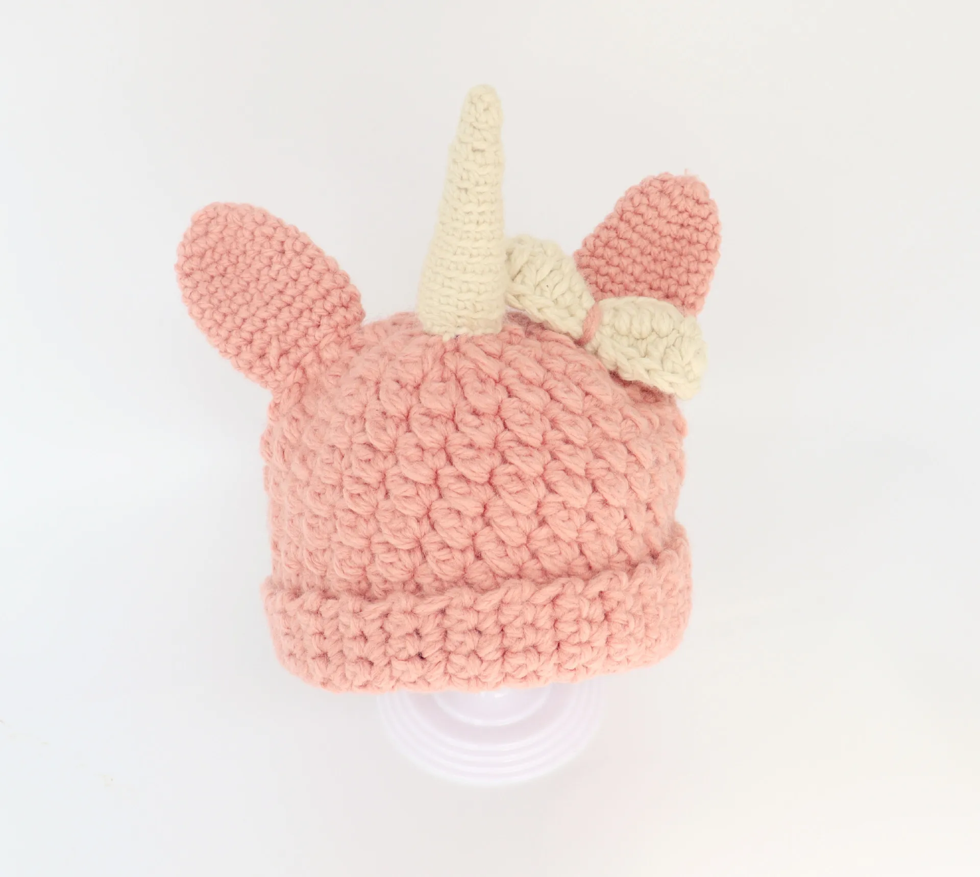 Детская шапка-бини с единорогом теплая вязаная шерстяная шапка бантом