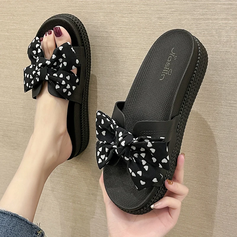 

Сандалии женские с бантом, универсальные домашние Нескользящие тапочки на толстой подошве, летняя одежда, 2021