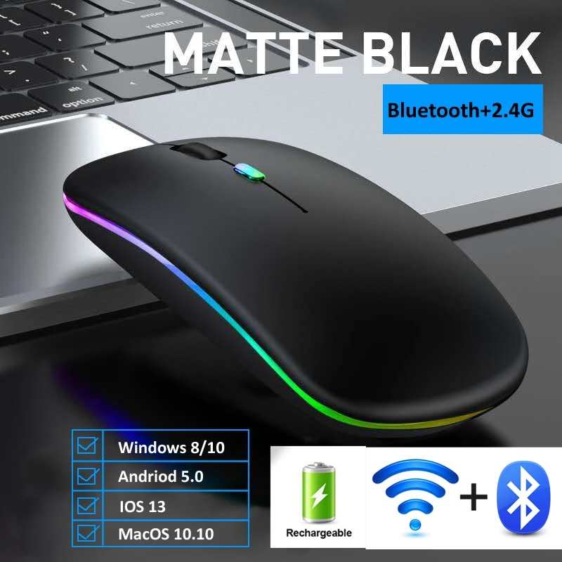 

RGB игровая мышь беспроводная, 2,4G Wi-Fi+Bluetooth беспроводная мышка usb, компьютерная игровая беспроводная,